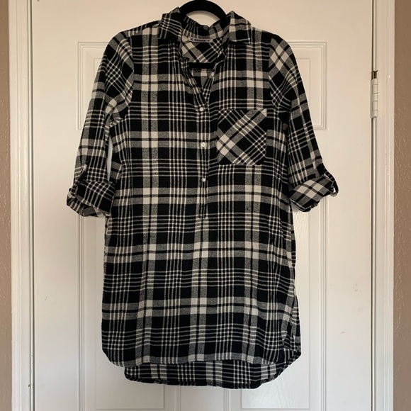 Women's rolled cuff flannel plaid dress - Picture 1 of 5